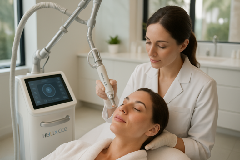 luxury tampa medspa client receiving co2 laser skin resurfacing with expert aftercare guidance at a florida clinic