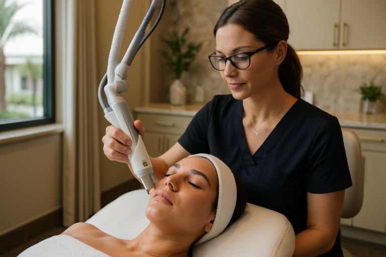 Laser skin tightening laser device in use at a Tampa Florida medspa treatment room