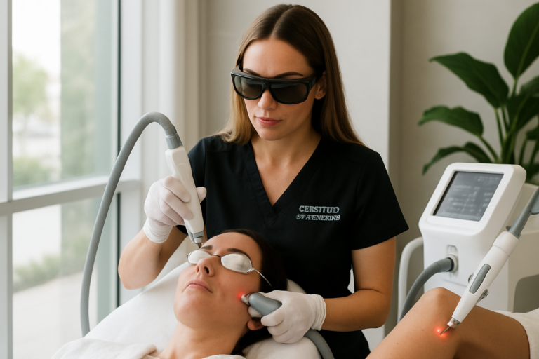 licensed medical aesthetician performing spider vein laser treatment for facial redness in a Tampa Florida medspa
