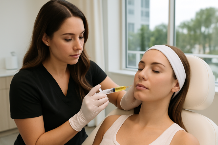 medical aesthetician injecting PRP gel as a natural dermal filler in a Tampa Florida medspa