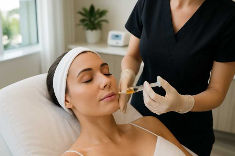 Professional PRP skin rejuvenation procedure at a Tampa Bay medical spa, showing natural skincare treatment in bright clinical lighting