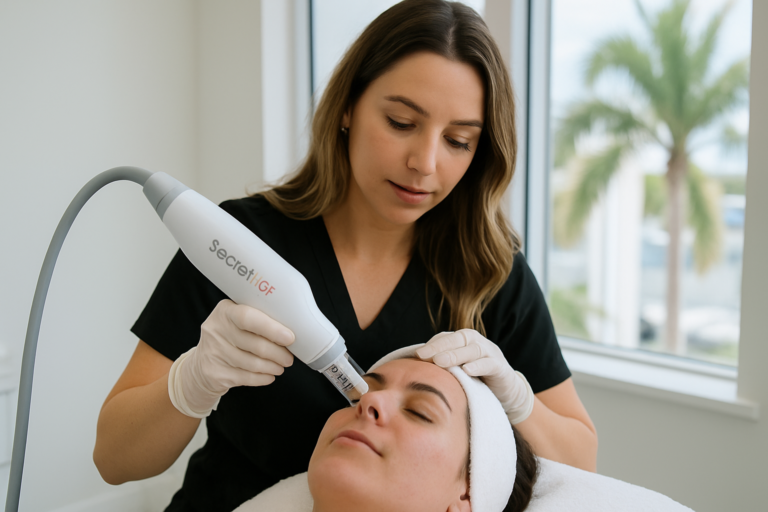 Skilled provider performing Secret RF microneedling for smoother, firmer skin at a Tampa, Florida medspa.