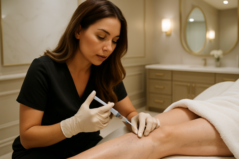 Expert performing sclerotherapy for spider vein removal in a Tampa medical spa