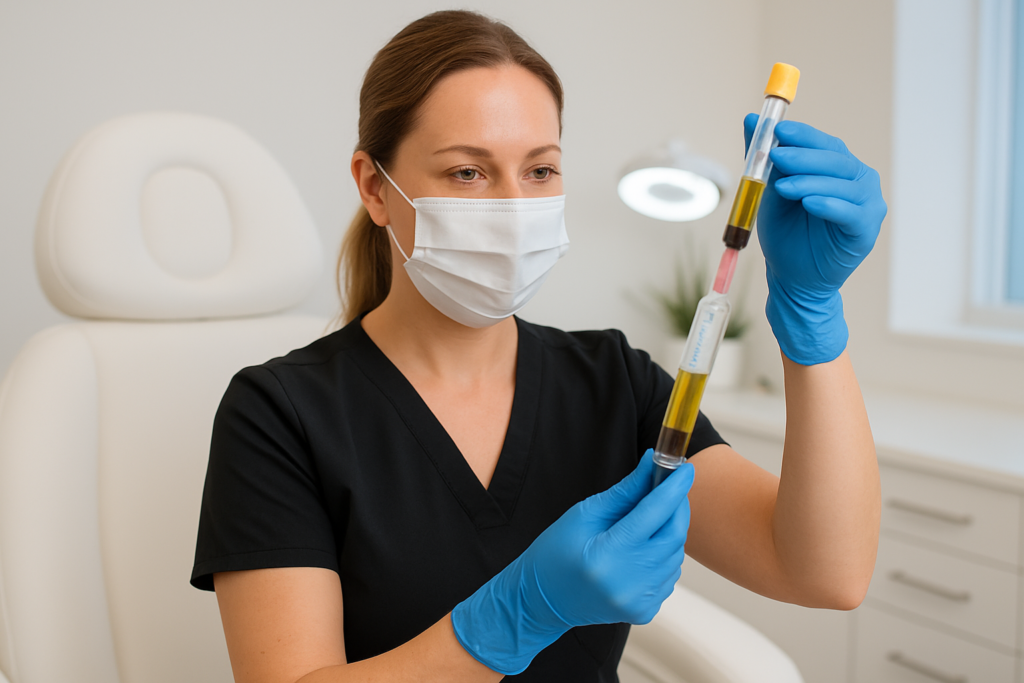 A Tampa medspa clinician prepares a PRP injection for a feminine wellness procedure in a modern Florida clinic